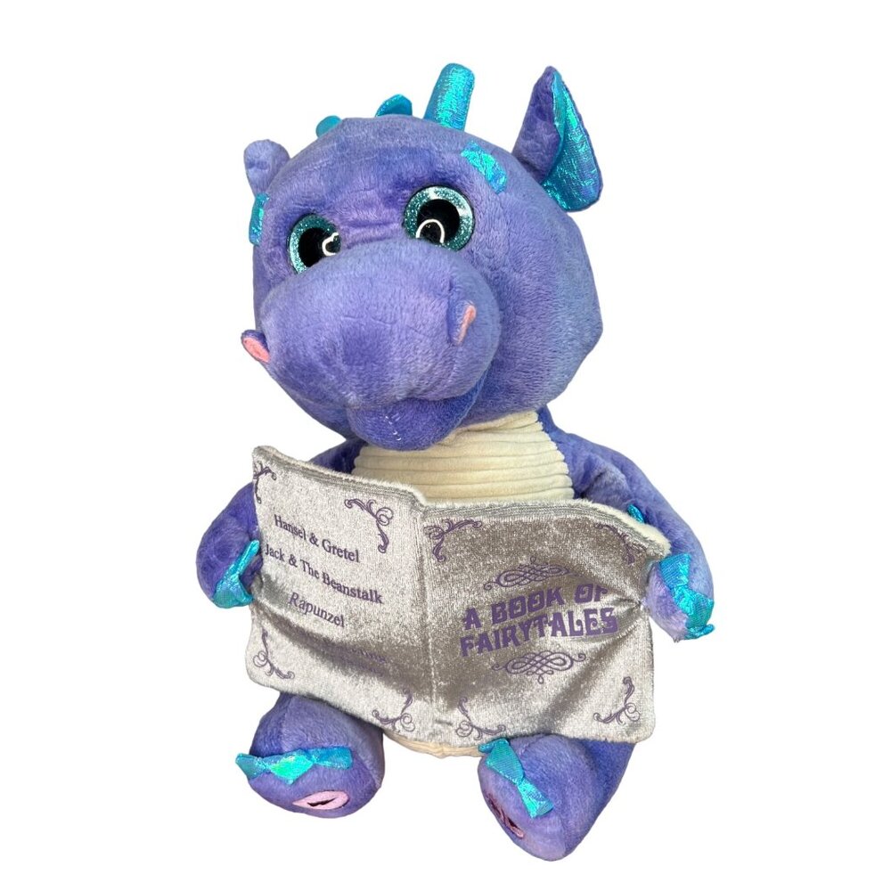 Cuddle Barn Musical Purple Dragon Plush Reading Fairy Tales Book Stuffed Animal